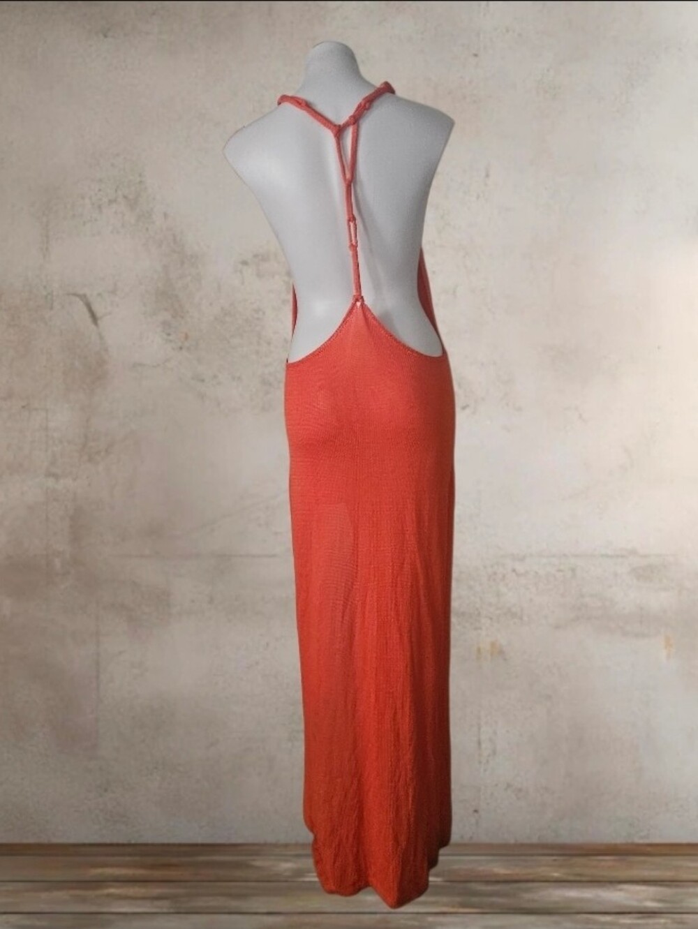 Bright Orange Knit Maxi Dress with Side Slit Small (AS IS) - Picture 3 of 8